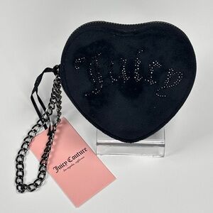 Juicy Couture Black Heart Wristlet with Crystal 'Juice' Logo